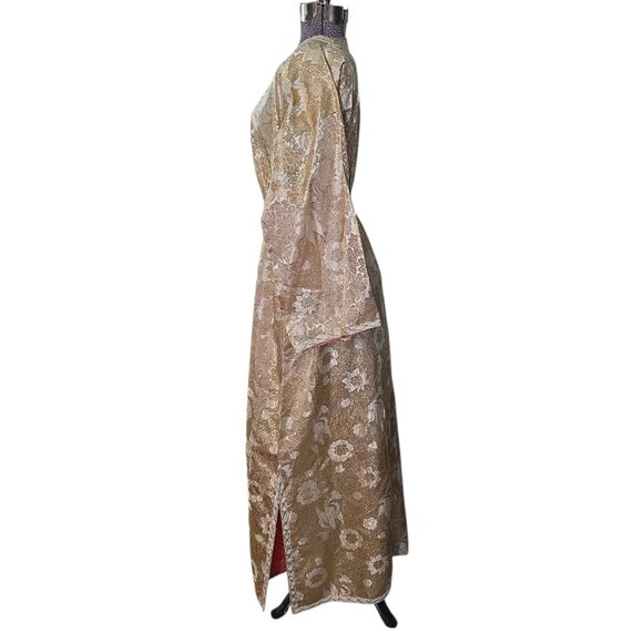Stunning 1960's-70's Moroccan Gold Metallic & Off-White Rayon Brocade Kaftan - Picture 3 of 10